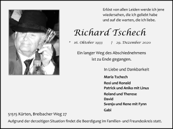 Anzeige von Richard Tschech von Kölner Stadt-Anzeiger / Kölnische Rundschau / Express