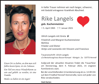 Anzeige von Rike Langels von Kölner Stadt-Anzeiger / Kölnische Rundschau / Express