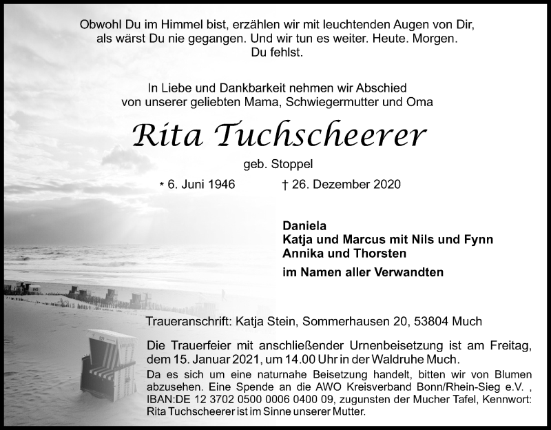  Traueranzeige für Rita Tuchscheerer vom 09.01.2021 aus Kölner Stadt-Anzeiger / Kölnische Rundschau / Express