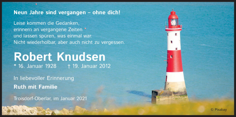  Traueranzeige für Robert Knudsen vom 16.01.2021 aus Kölner Stadt-Anzeiger / Kölnische Rundschau / Express