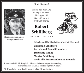 Anzeige von Robert Schillberg von  Werbepost 