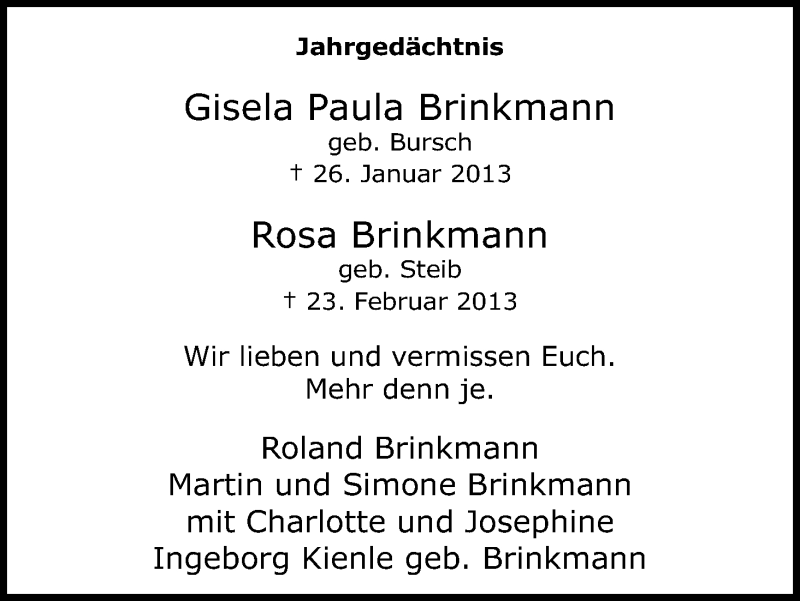  Traueranzeige für Rosa Brinkmann vom 18.07.2023 aus Kölner Stadt-Anzeiger / Kölnische Rundschau / Express