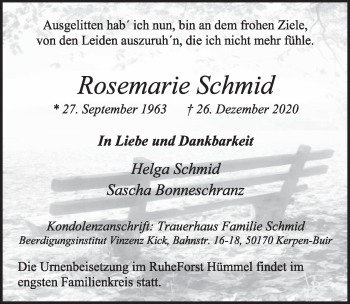 Anzeige von Rosemarie Schmid von  Werbepost 