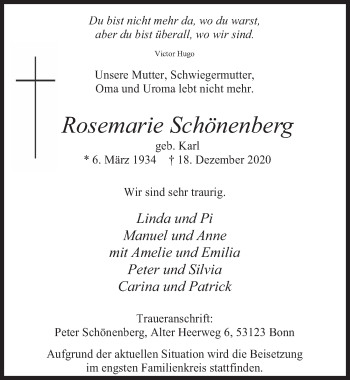 Anzeige von Rosemarie Schönenberg von  Schaufenster/Blickpunkt 