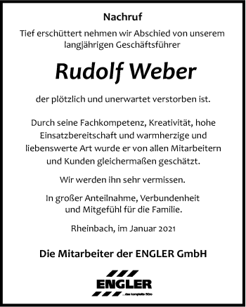 Anzeige von Rudolf Weber von  Schaufenster/Blickpunkt 