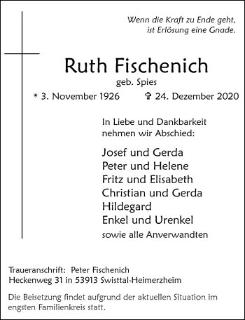 Anzeige von Ruth Fischenich von  Blickpunkt Euskirchen 