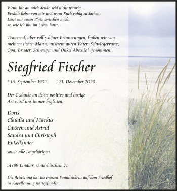 Anzeige von Siegfried Fischer von  Anzeigen Echo 