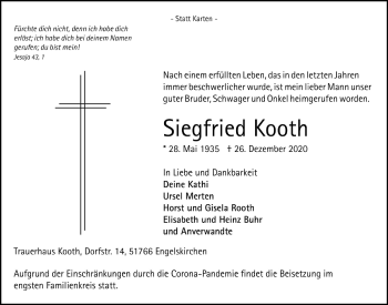 Anzeige von Siegfried Kooth von  Anzeigen Echo 