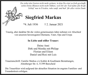 Anzeige von Siegfried Markus von Kölner Stadt-Anzeiger / Kölnische Rundschau / Express
