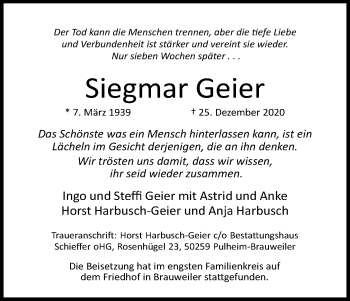 Anzeige von Siegmar Geier von Kölner Stadt-Anzeiger / Kölnische Rundschau / Express