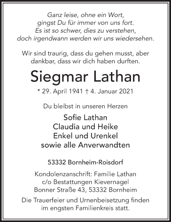 Anzeige von Siegmar Lathan von  Schaufenster/Blickpunkt  Schlossbote/Werbekurier 
