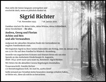 Anzeige von Sigrid Richter von Kölner Stadt-Anzeiger / Kölnische Rundschau / Express