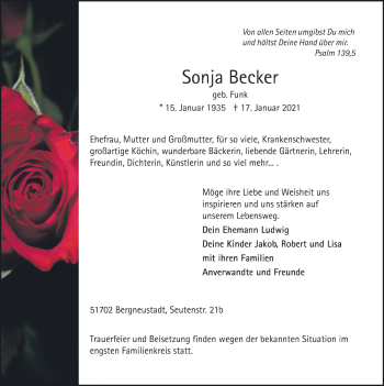 Anzeige von Sonja Becker von  Anzeigen Echo 