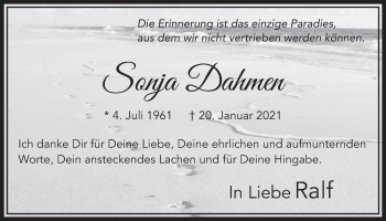 Anzeige von Sonja Dahmen von  Wochenende 