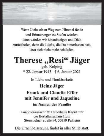 Anzeige von Therese Jäger von  Wochenende 