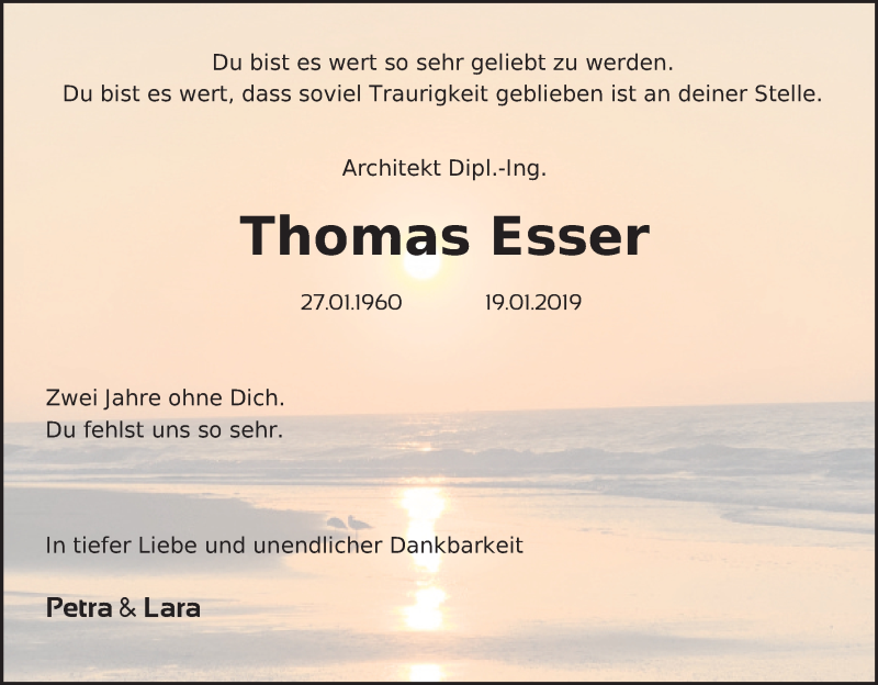  Traueranzeige für Thomas Esser vom 30.01.2021 aus Kölner Stadt-Anzeiger / Kölnische Rundschau / Express