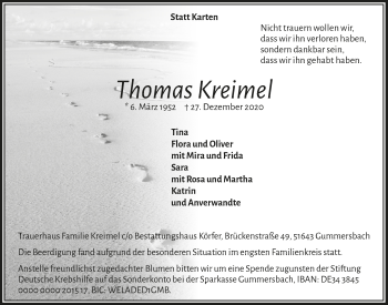 Anzeige von Thomas Kreimel von  Anzeigen Echo 