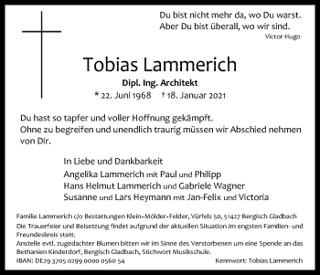 Anzeige von Tobias Lammerich von Kölner Stadt-Anzeiger / Kölnische Rundschau / Express