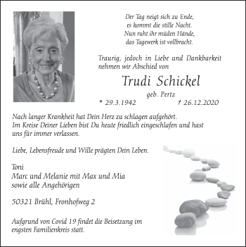 Anzeige von Trudi Schickel von  Schlossbote/Werbekurier 