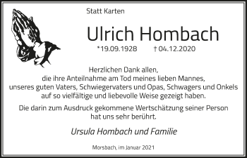 Anzeige von Ulrich Hombach von  Lokalanzeiger 