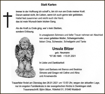 Anzeige von Ursula Bitzer von  Lokalanzeiger 
