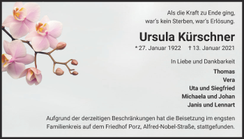 Anzeige von Ursula Kürschner von  Kölner Wochenspiegel 