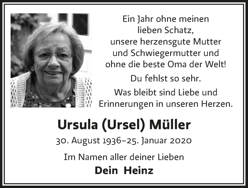  Traueranzeige für Ursula Müller vom 29.01.2021 aus  Anzeigen Echo 