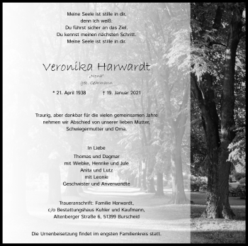 Anzeige von Veronika Harwardt von Kölner Stadt-Anzeiger / Kölnische Rundschau / Express