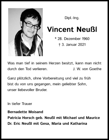 Anzeige von Vincent Neußl von Kölner Stadt-Anzeiger / Kölnische Rundschau / Express