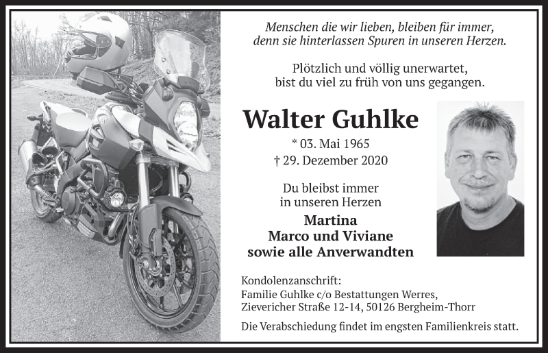  Traueranzeige für Walter Guhlke vom 15.01.2021 aus  Werbepost 