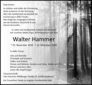 Anzeige von Walter Hammer von  Lokalanzeiger 