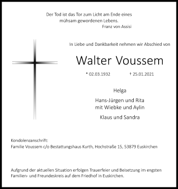 Anzeige von Walter Voussem von Kölner Stadt-Anzeiger / Kölnische Rundschau / Express