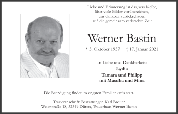 Anzeige von Werner Bastin von  Blickpunkt Euskirchen 