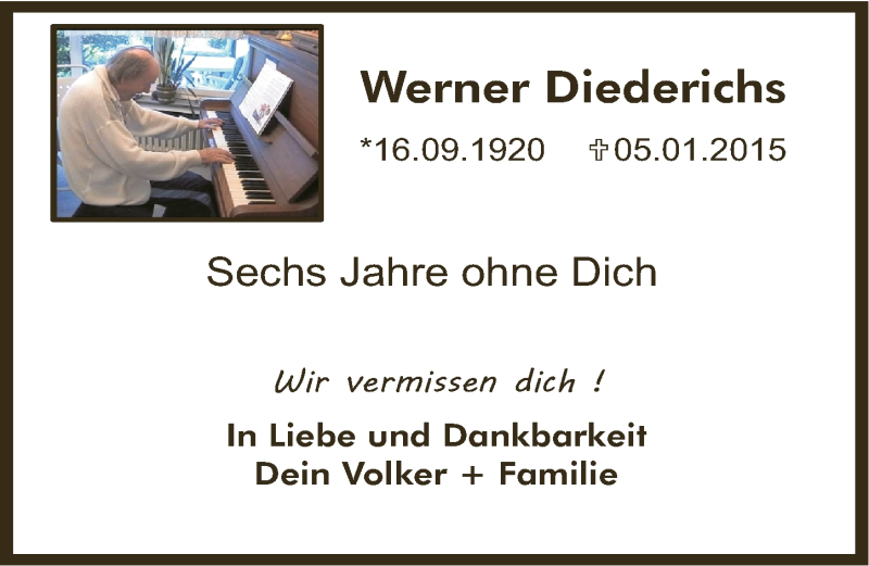 Traueranzeige für Werner Diederichs vom 08.01.2021 aus  Lokale Informationen 
