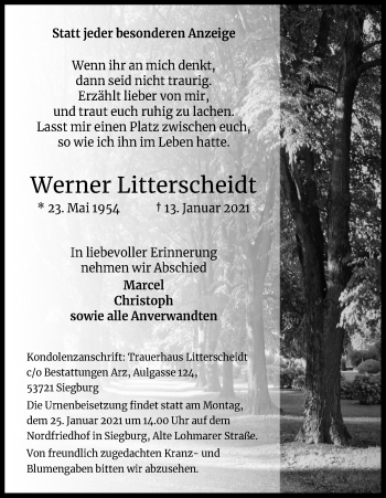 Anzeige von Werner Litterscheidt von Kölner Stadt-Anzeiger / Kölnische Rundschau / Express
