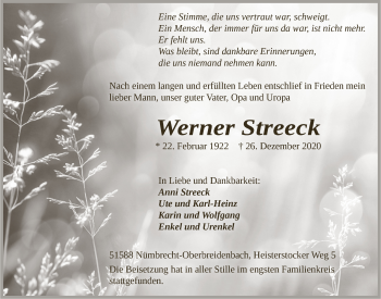 Anzeige von Werner Streeck von  Anzeigen Echo 