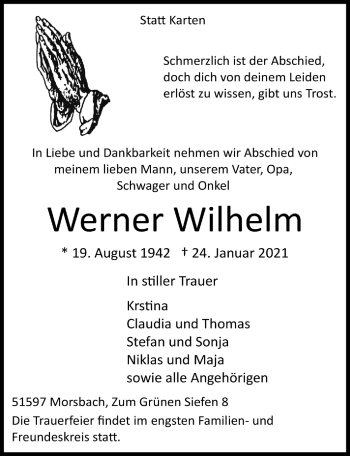 Anzeige von Werner Wilhelm von  Lokalanzeiger 