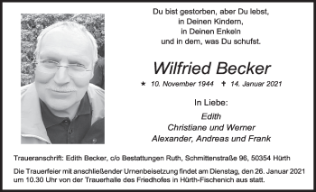 Anzeige von Wilfried Becker von  Wochenende 