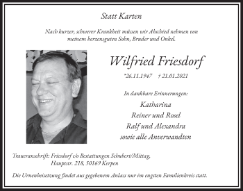 Anzeige von Wilfried Freisdorf von  Werbepost 
