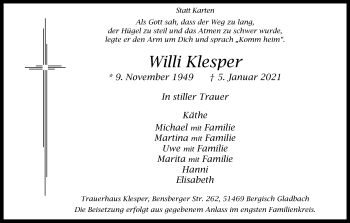 Anzeige von Willi Klesper von Kölner Stadt-Anzeiger / Kölnische Rundschau / Express