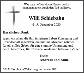 Anzeige von Willi Schiebahn von  Schlossbote/Werbekurier 