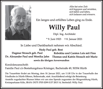 Anzeige von Willy Paul von  Wochenende 