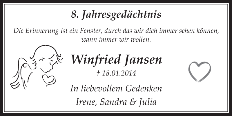  Traueranzeige für Winfried Jansen vom 18.07.2023 aus  Werbepost 