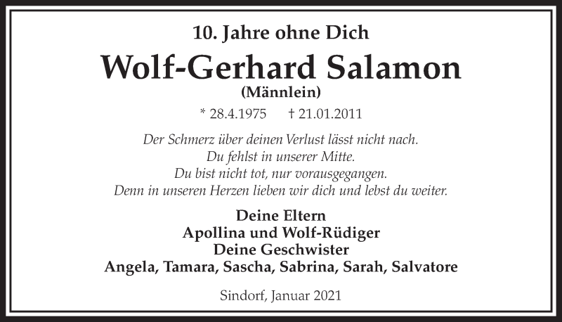  Traueranzeige für Wolf-Gerhard Salamon vom 22.01.2021 aus  Werbepost 