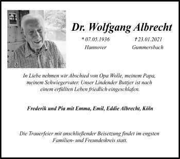 Anzeige von Wolfgang Albrecht von Kölner Stadt-Anzeiger / Kölnische Rundschau / Express