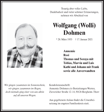 Anzeige von Wolfgang Dohmen von  Werbepost 