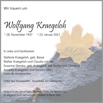 Anzeige von Wolfgang Kraegeloh von  Blickpunkt Euskirchen 