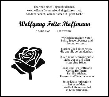 Anzeige von Wolfgang Felix Hoffmann von Kölner Stadt-Anzeiger / Kölnische Rundschau / Express