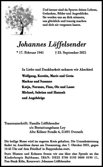 Anzeige von Johannes Löffelsender 