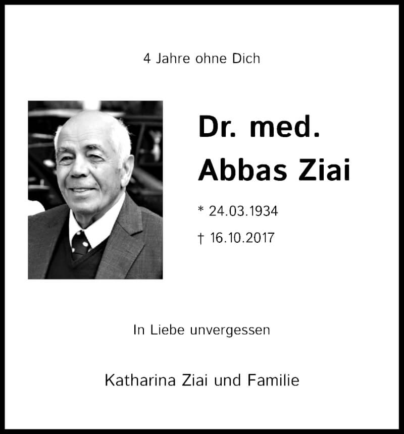  Traueranzeige für Abbas Ziai vom 16.10.2021 aus Kölner Stadt-Anzeiger / Kölnische Rundschau / Express